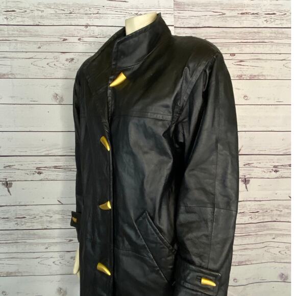 90s Worthington Butter Soft Black Leather Car Coat, Gold Claw button size Medium - Picture 13 of 13